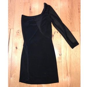One shoulder black mesh dress